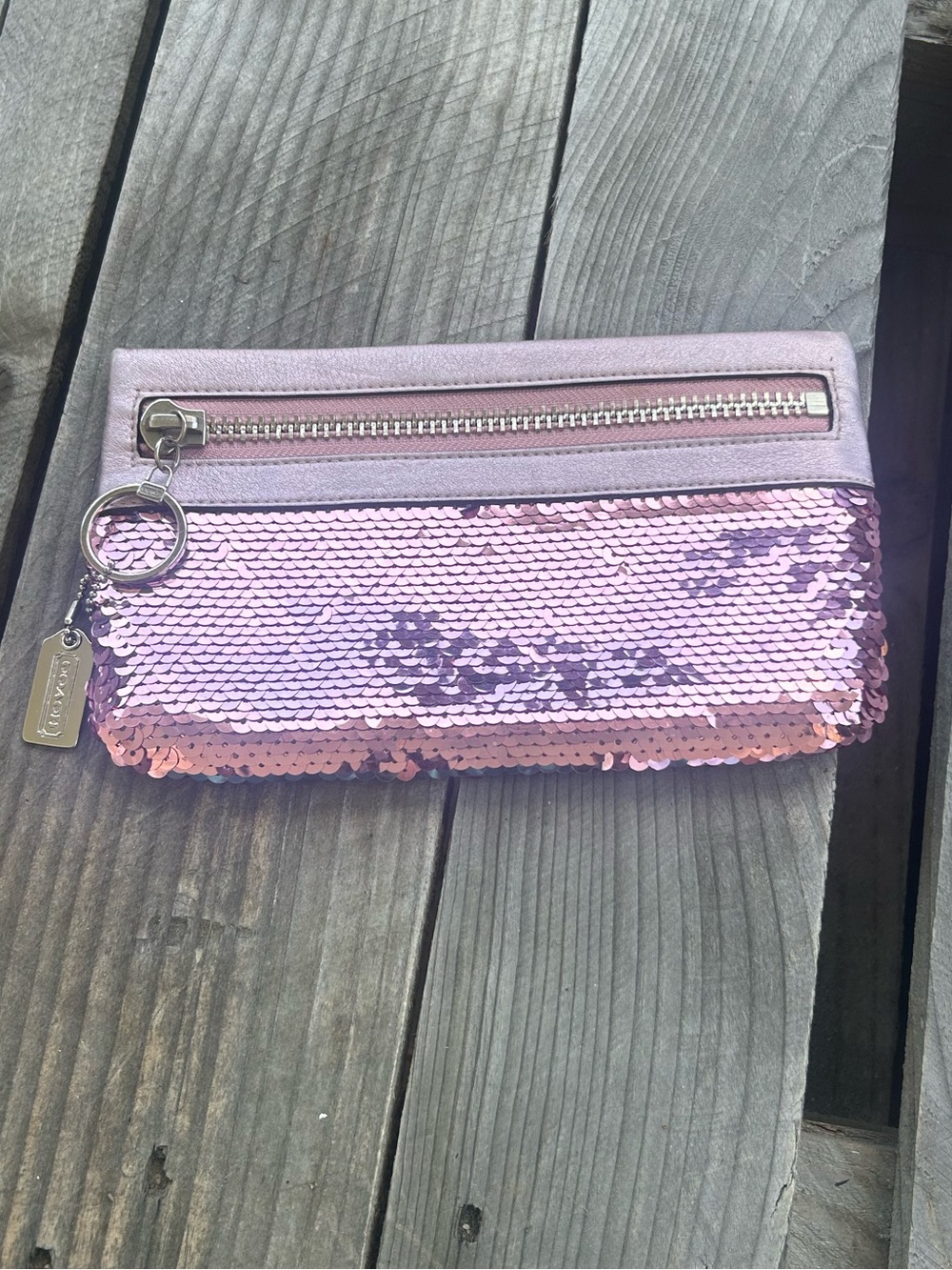 Coach Poppy Pink Purple Sequin Clutch Pouch Wristlet Sparkle Y2K